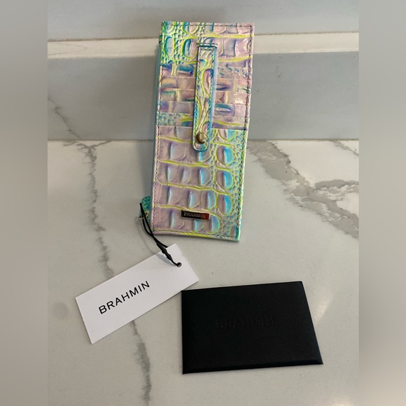 🆕 Brahmin Cotton Candy Ombré Credit Card Wallet Croc Embossed Leather - Picture 5 of 10